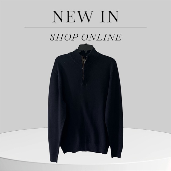 Refectory British Inspired Men's Blue Pullover Sweater L 1/4 Zip W/3 Buttons EC - Picture 2 of 8